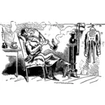 Vektör çizim oturma odasında yaşlı adam sigara borusu